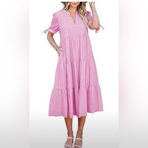 Pink stripe tie short sleeve maxi size small new with tags